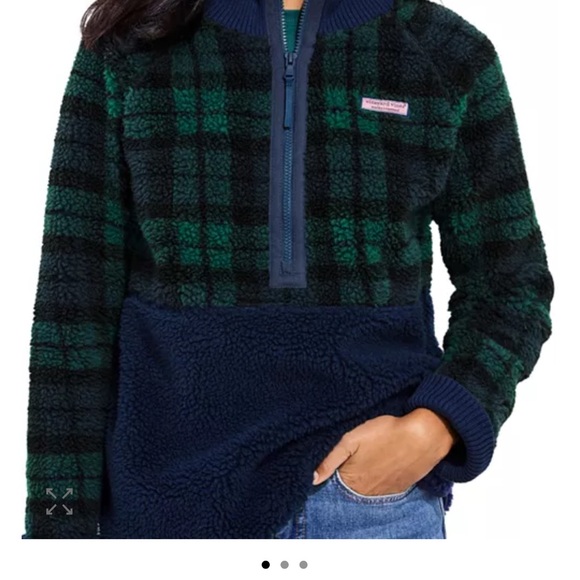 Vineyard Vines Green and Navy Fleece Pullover - Picture 1 of 6